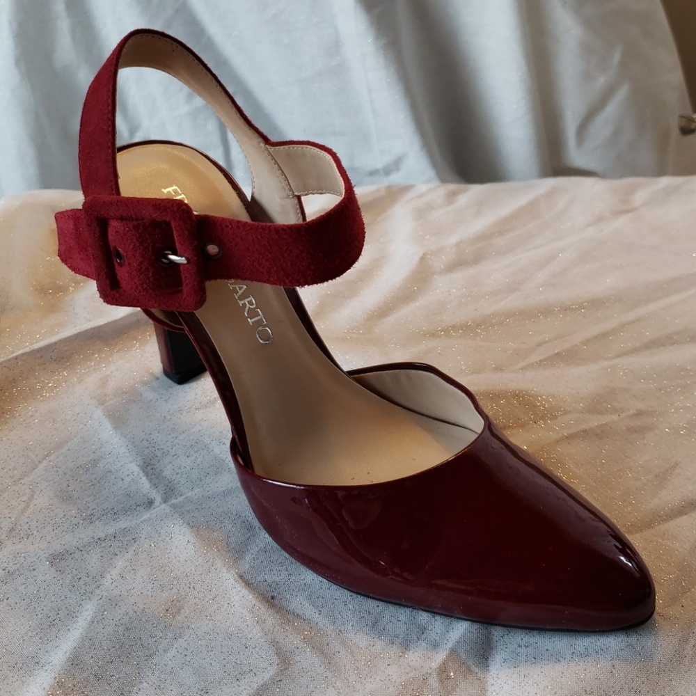 Franco Sarto Maroon Buckle Pumps Heels